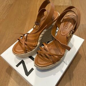 SCHUTZ Tan Leather Espadrille Wedge Sandals